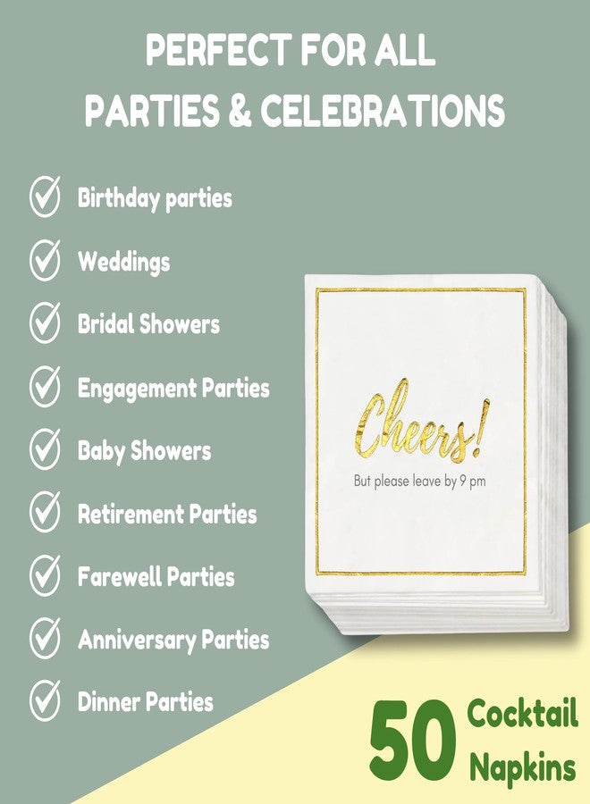 Cloverjoyed Please Leave By 9 Cocktail Napkins, 50 Pack, Funny Disposable Cheers Napkin for Weddings, Holidays and Birthday Decorations - Image 3